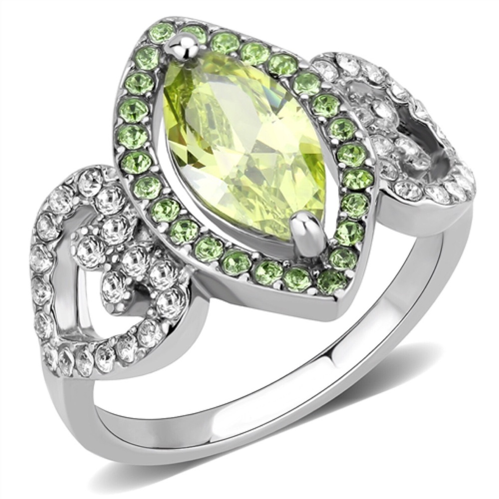 Marquise Simulated Peridot & Cubic Zirconia Ring Stainless Steel Women's - Picture 15 of 16